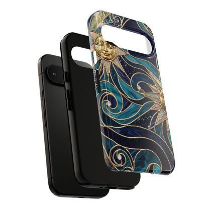Elegant Teal & Gold Celestial Suns Phone Case