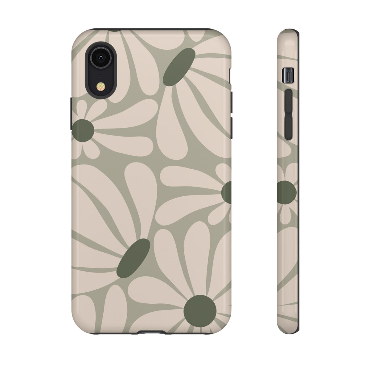Retro Cream & Green Daisy Pattern Phone Case - White Phone Case - iPhone XR / Glossy
