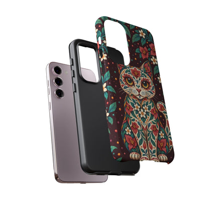 Vibrant Terracotta and Teal Calavera Cat Phone Case - Multicolor Phone Case
