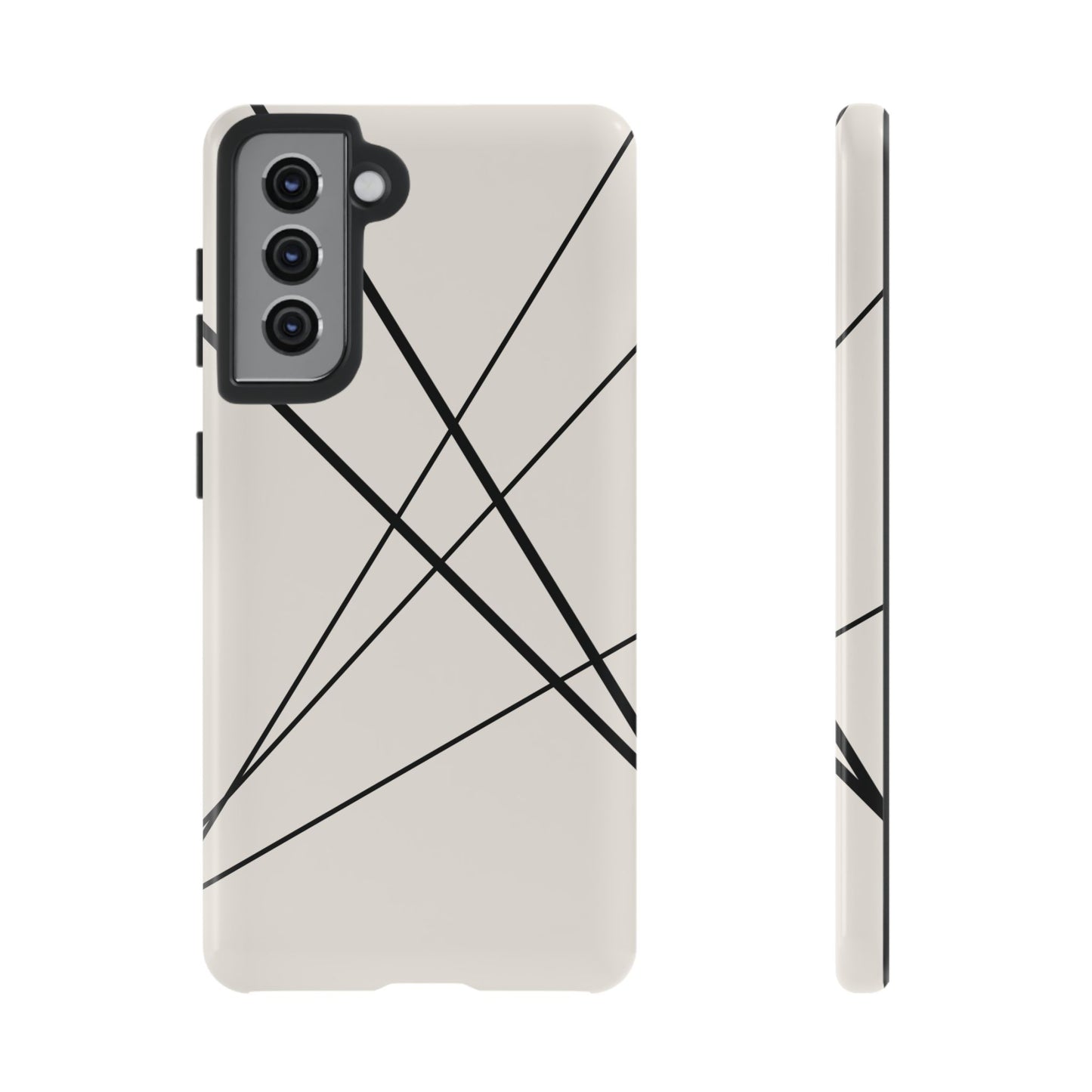 Samsung Galaxy S21 / Glossy Phone Case - Abstract White with Black Lines Phone Case