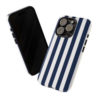 Simple Dark Blue & White Stripe Pattern Phone Case - White Phone Case