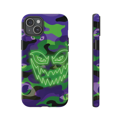 iPhone 15 Plus / Glossy Phone Case - Green & Purple Neon Face Camo Phone Case