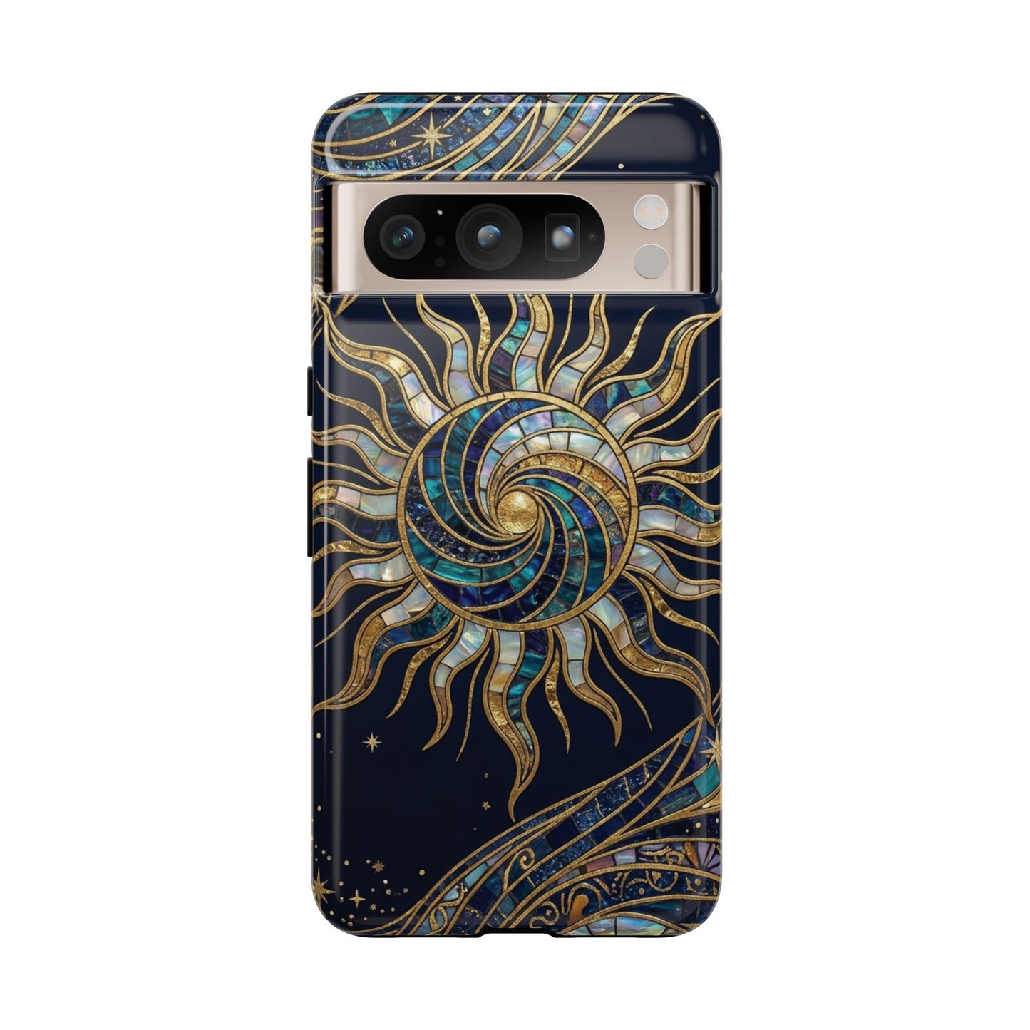 Elegant Navy & Gold Solar Spiral Phone Case