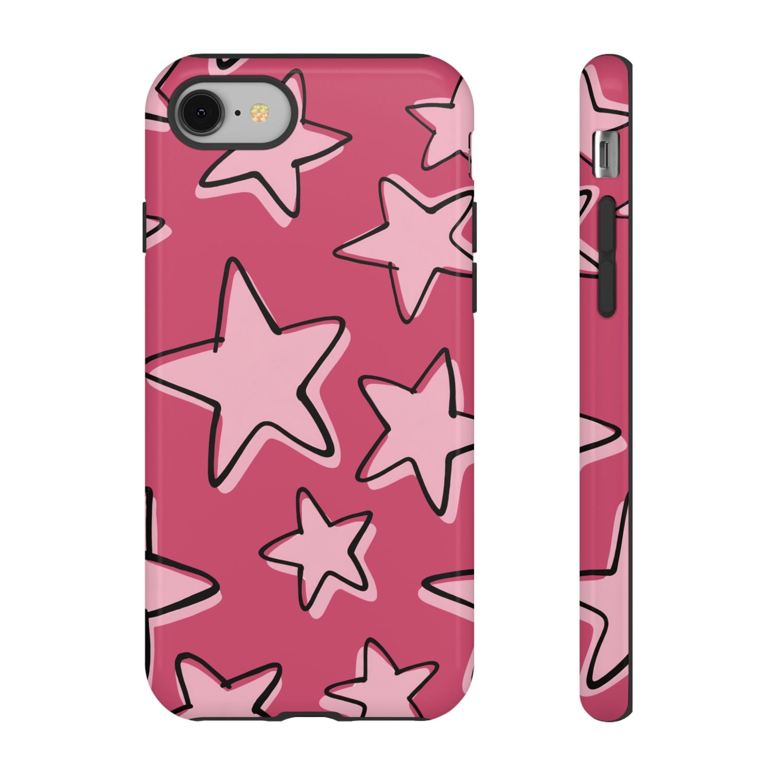 Raspberry Pink Doodle Star Phone Case
