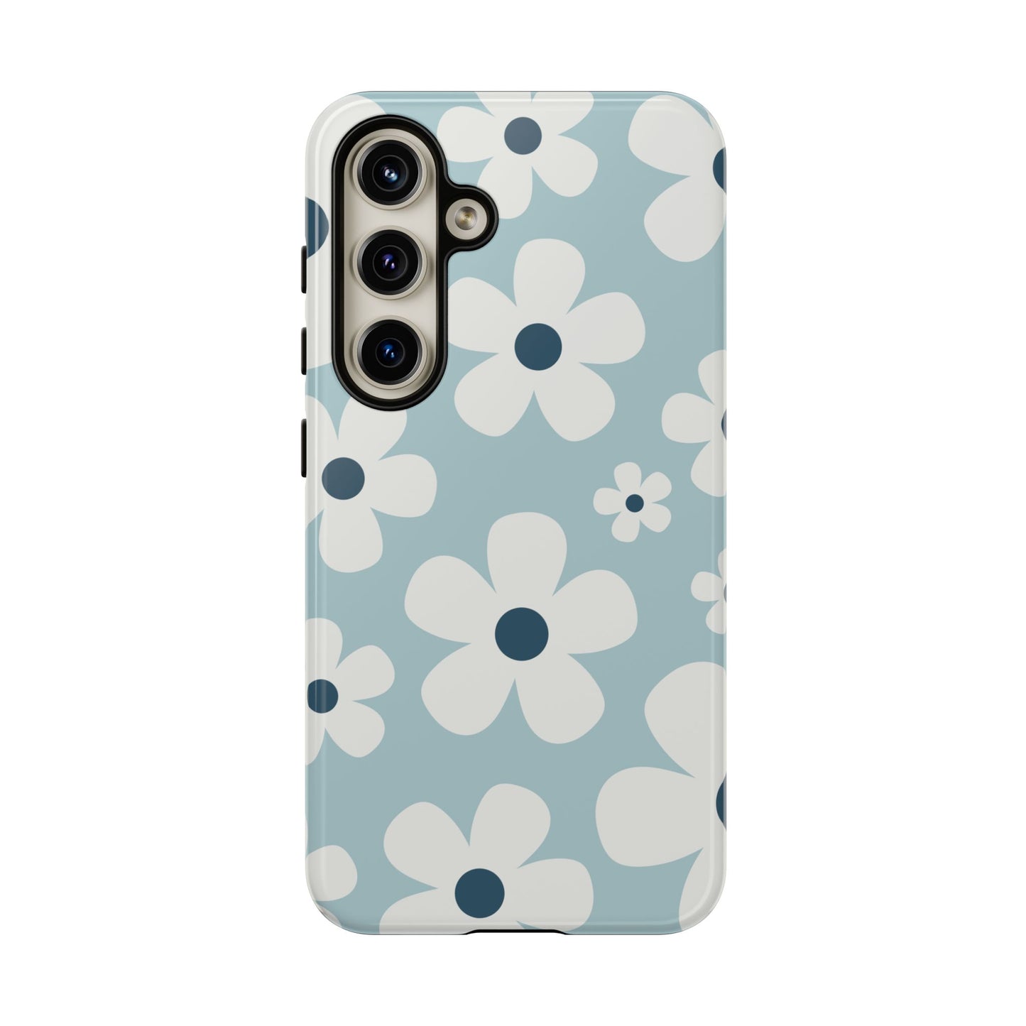 Samsung Galaxy S24 / Glossy Phone Case - Cute Light Blue Daisy Pattern Phone Case
