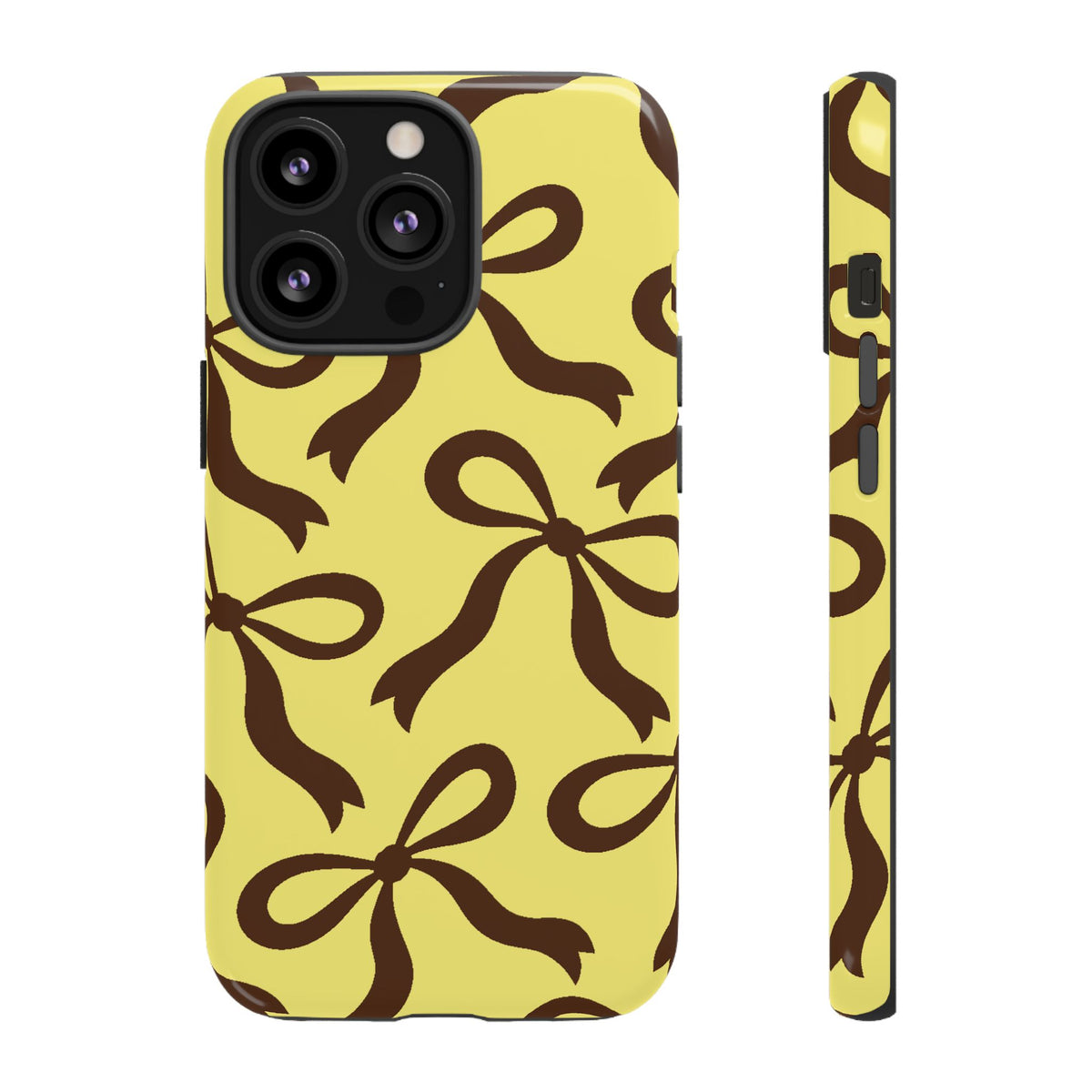 Bold Butter Yellow and Chocolate Brown Bow Pattern Phone Case - Yellow Phone Case - iPhone 13 Pro / Glossy