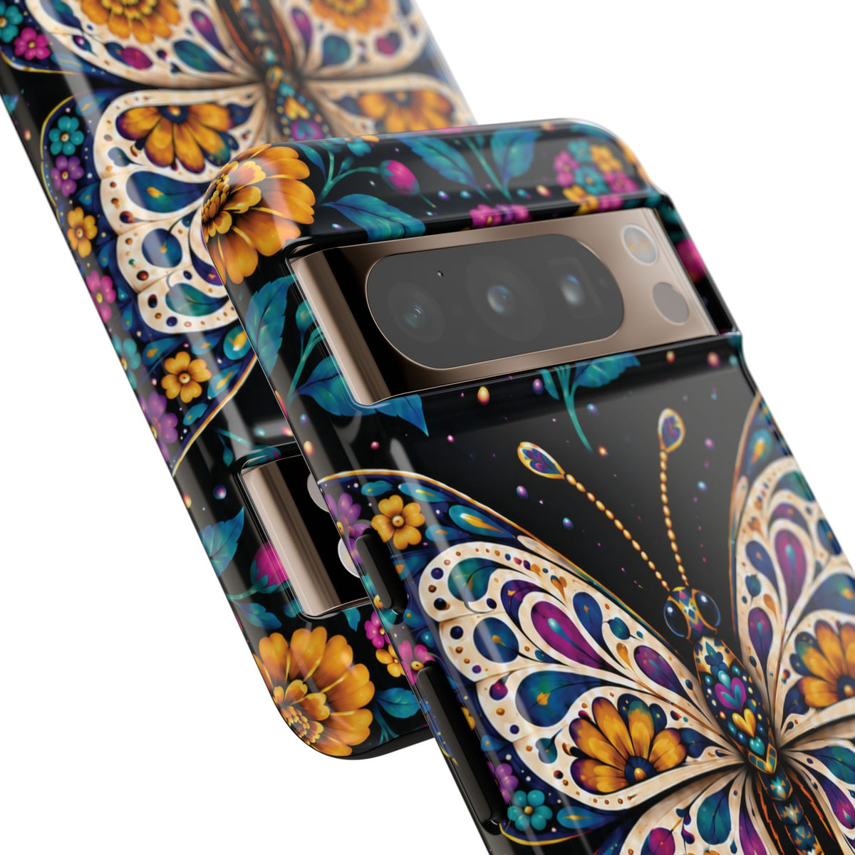 Vibrant Purple and Teal Calavera Butterfly Phone Case - Multicolor Phone Case