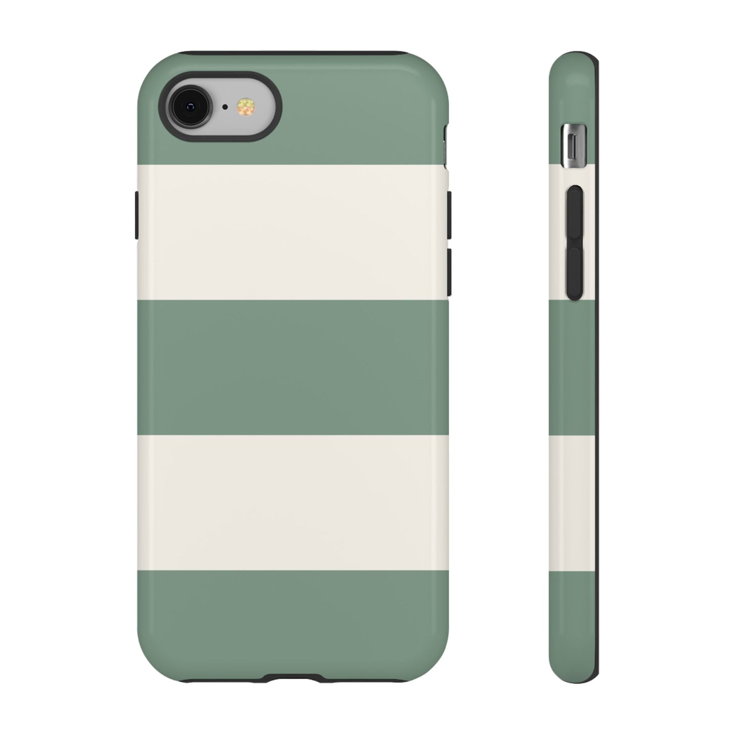 iPhone 8 / Glossy Phone Case - Green & White Horizontal Stripe Pattern Phone Case