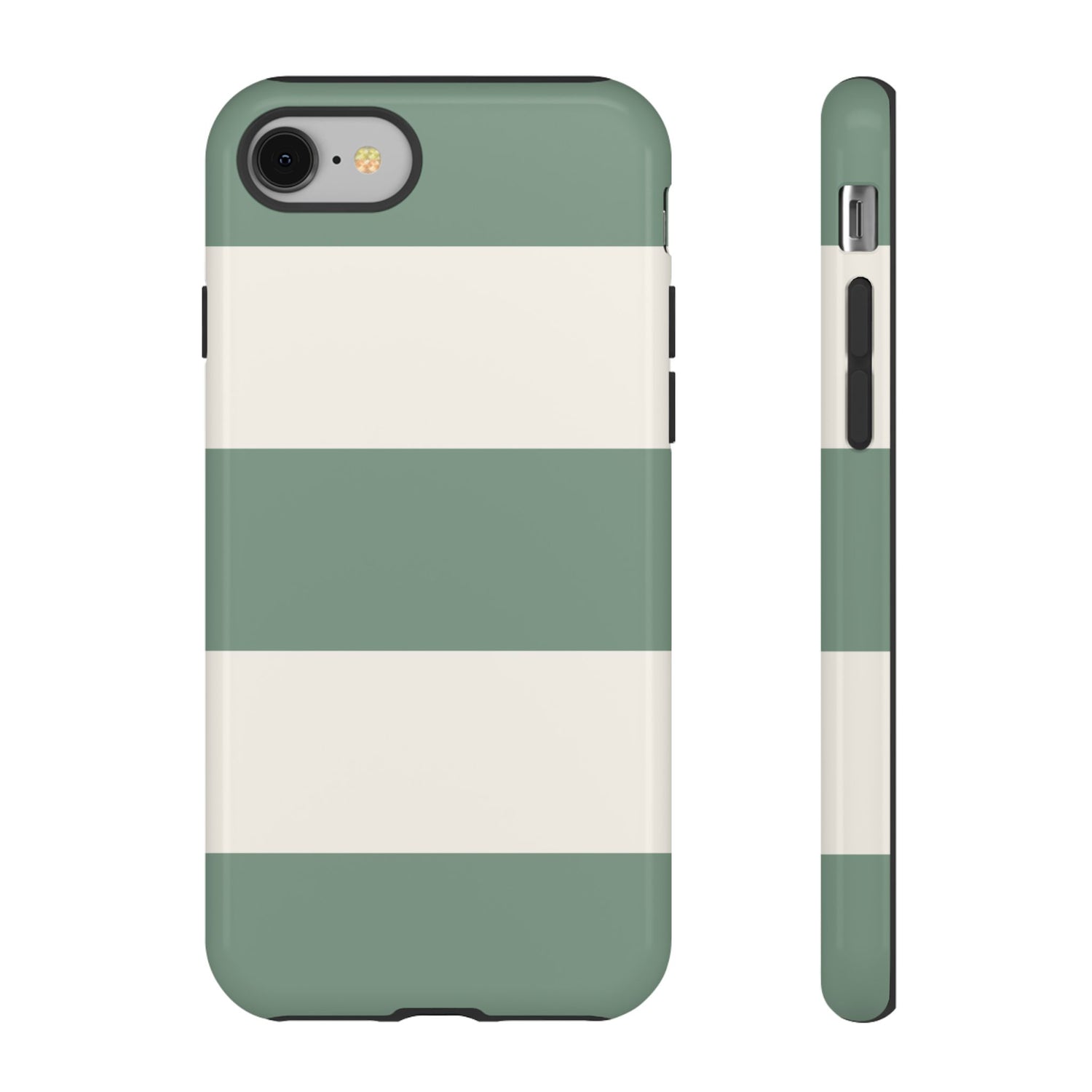 iPhone 8 / Glossy Phone Case - Green & White Horizontal Stripe Pattern Phone Case