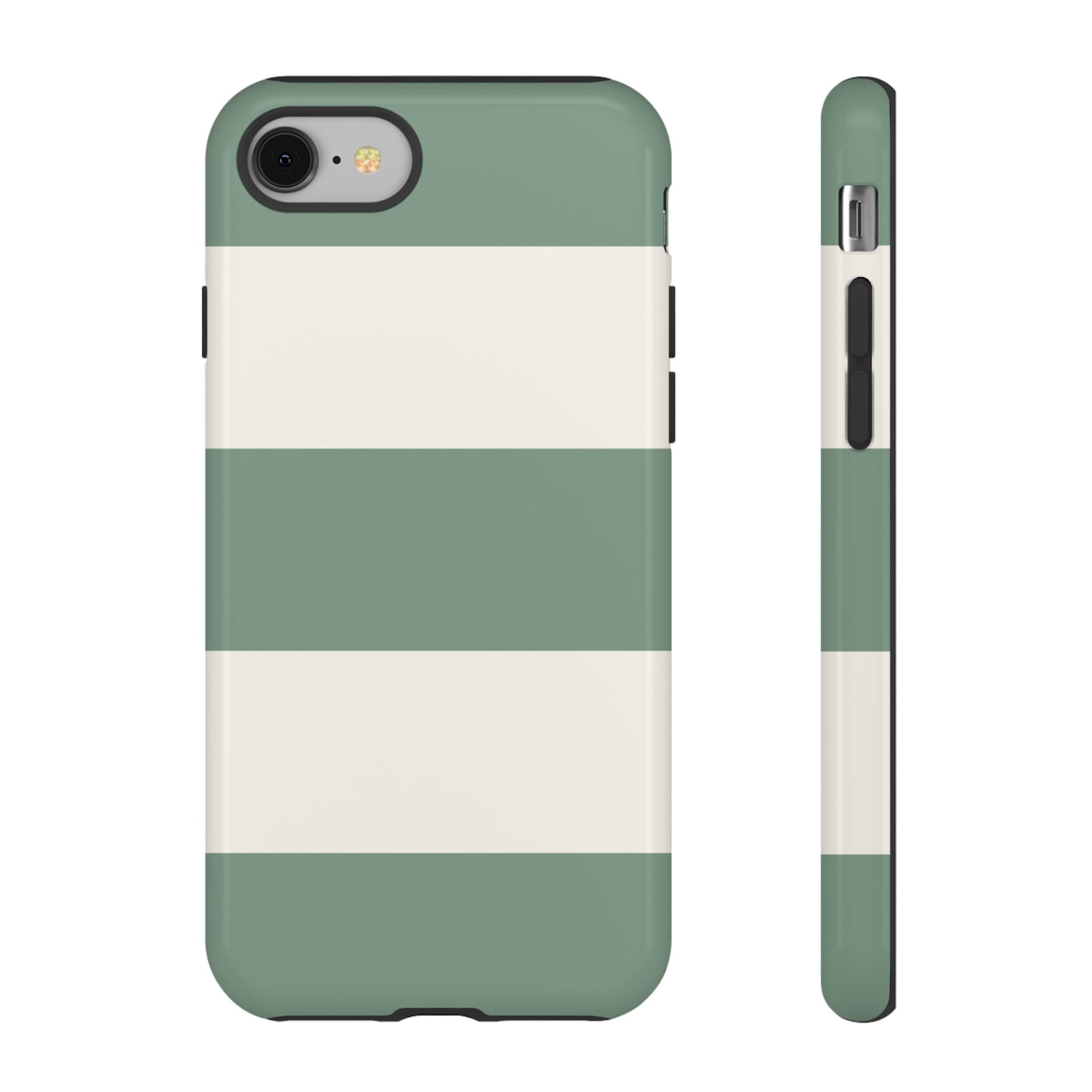 Green & White Horizontal Stripe Pattern Phone Case - Green Phone Case - iPhone 8 / Glossy