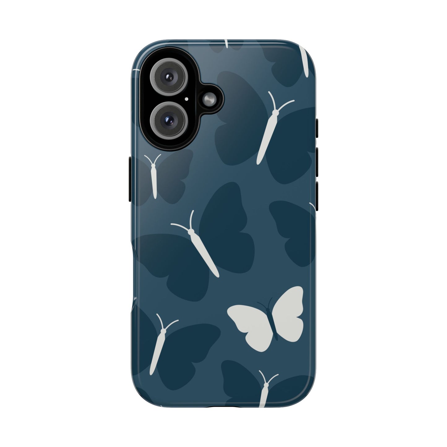 Minimalist Dark Blue Butterfly Pattern Phone Case - Blue Phone Case - iPhone 16 / Glossy
