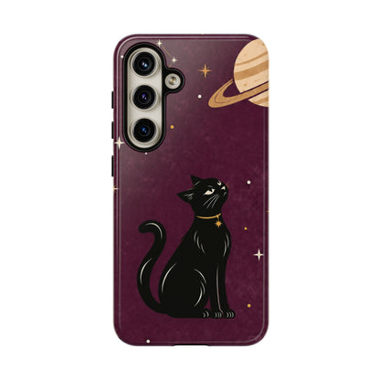 Whimsical Plum Celestial Black Cat Phone Case
