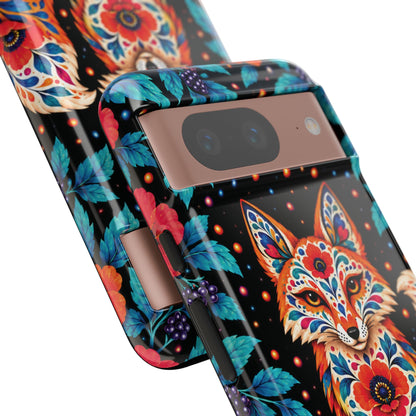 Vibrant Orange and Turquoise Calavera Fox Phone Case - Multicolor Phone Case
