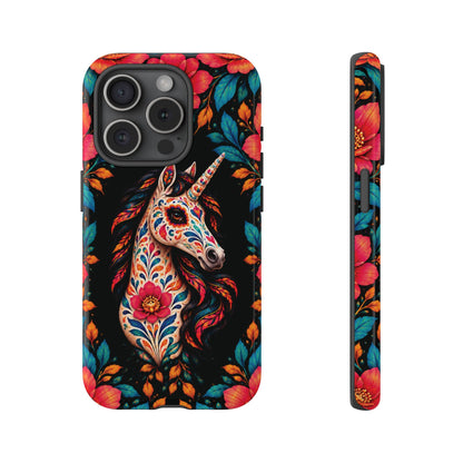 Elegant Pink and Turquoise Calavera Unicorn Phone Case - Phone Case - iPhone 15 Pro / Glossy