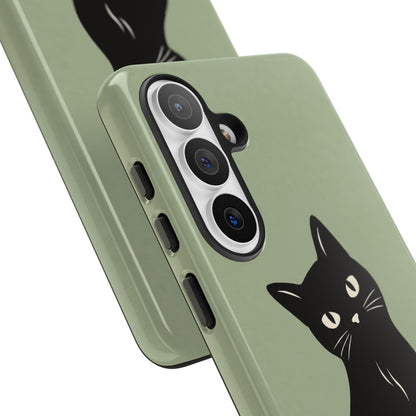 Minimalist Sage Green & Black Cat Phone Case