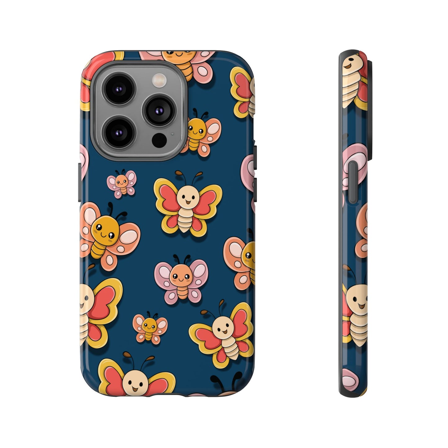 Dark Blue Butterfly Sticker Design Phone Case - Blue Phone Case - iPhone 14 Pro / Glossy