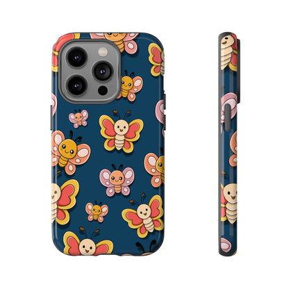 Dark Blue Butterfly Sticker Design Phone Case - Blue Phone Case - iPhone 14 Pro / Glossy