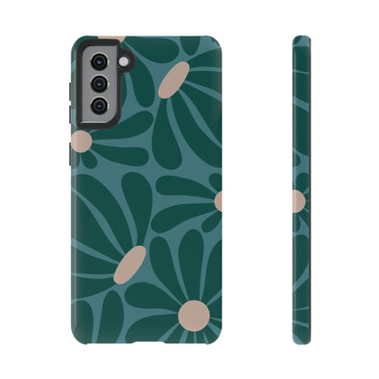 Retro Turquoise Daisy Pattern Phone Case - Green Phone Case - Samsung Galaxy S21 Plus / Glossy