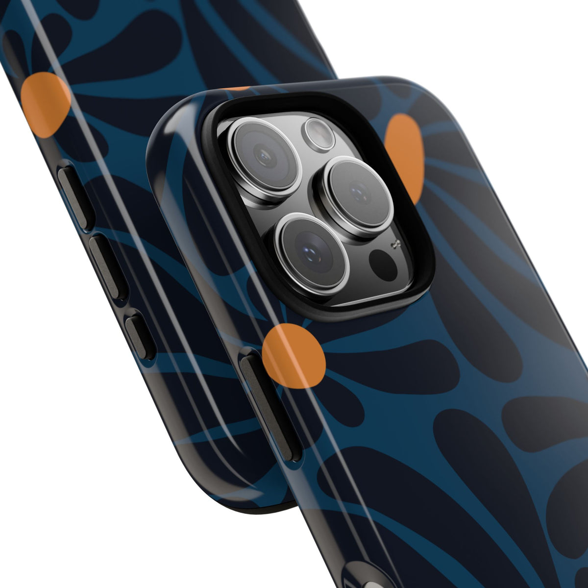 Dark Blue & Orange Daisy Pattern Phone Case - Blue Phone Case