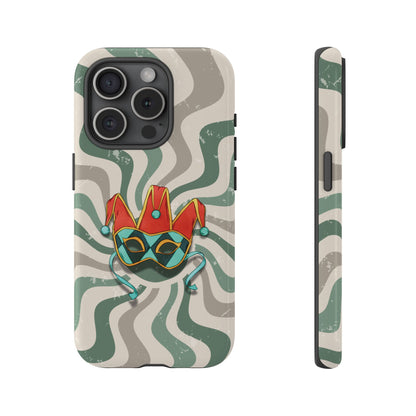 iPhone 15 Pro / Glossy Phone Case - Venetian Jester Mask – Green Retro Soft Revival Phone Case