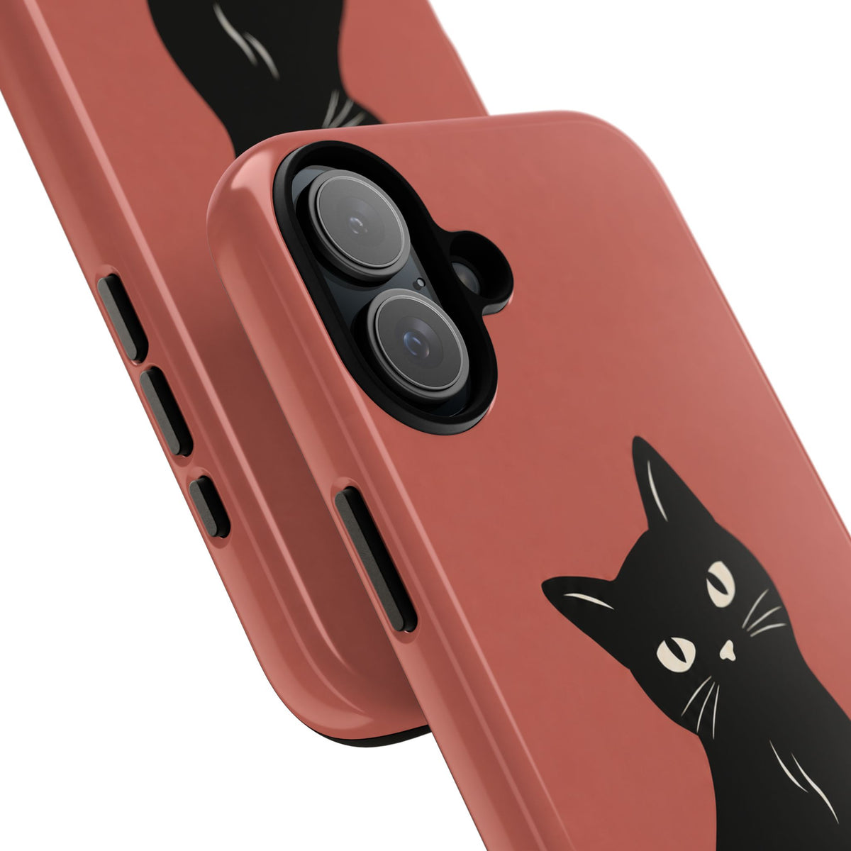 Minimalist Coral Red & Black Cat Phone Case