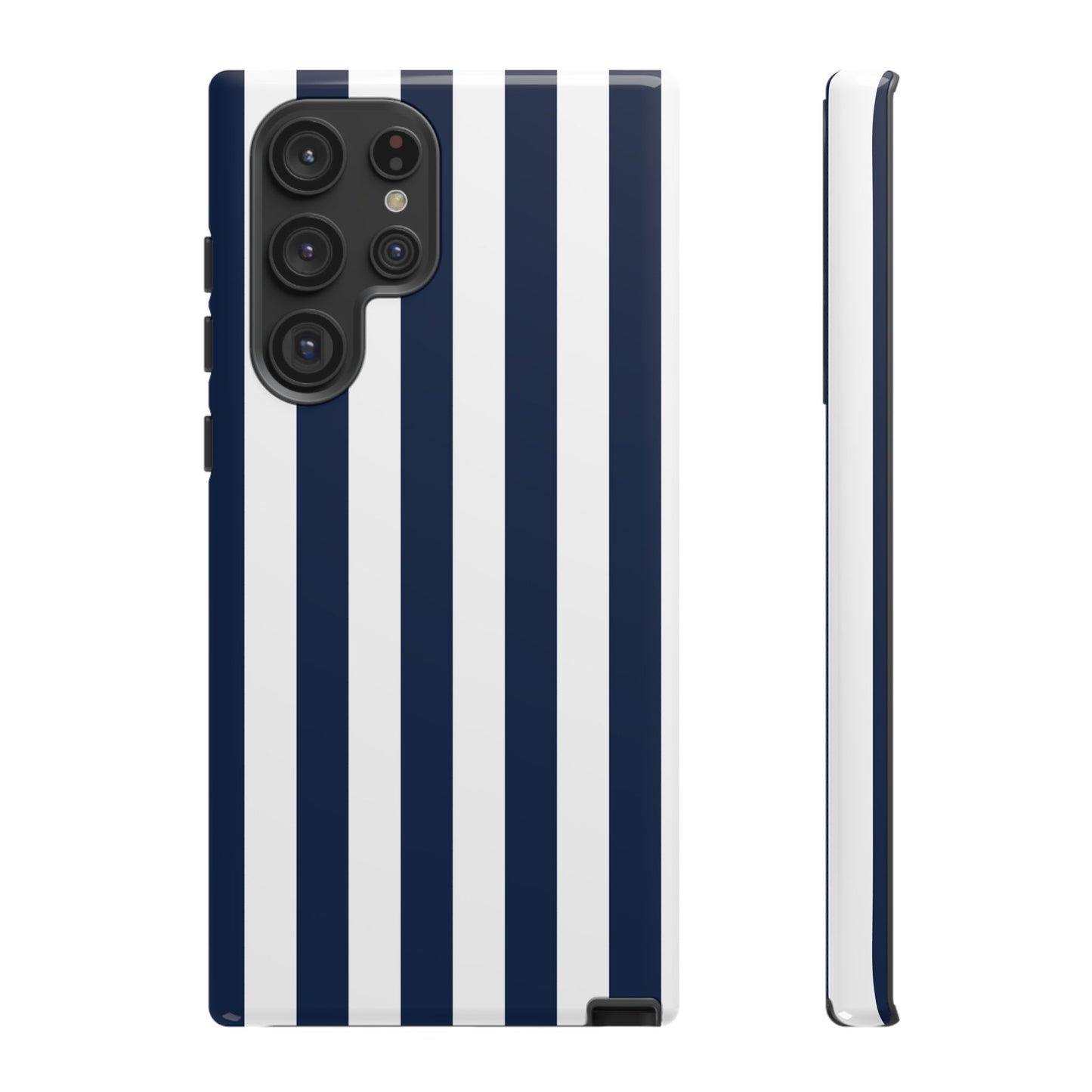 Samsung Galaxy S22 Ultra / Glossy Phone Case - Simple Dark Blue & White Stripe Pattern Phone Case