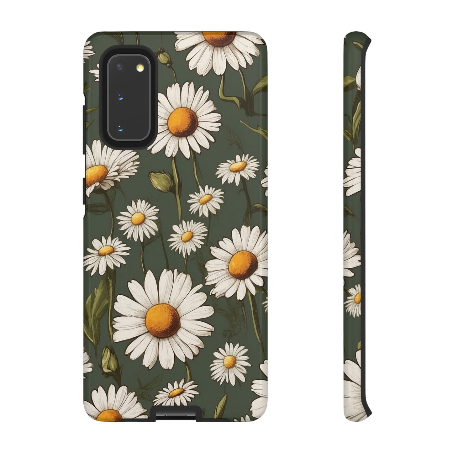 Samsung Galaxy S20 / Glossy Phone Case - Boho Chic Daisies Floral Pattern ’White & Green’ Phone Case