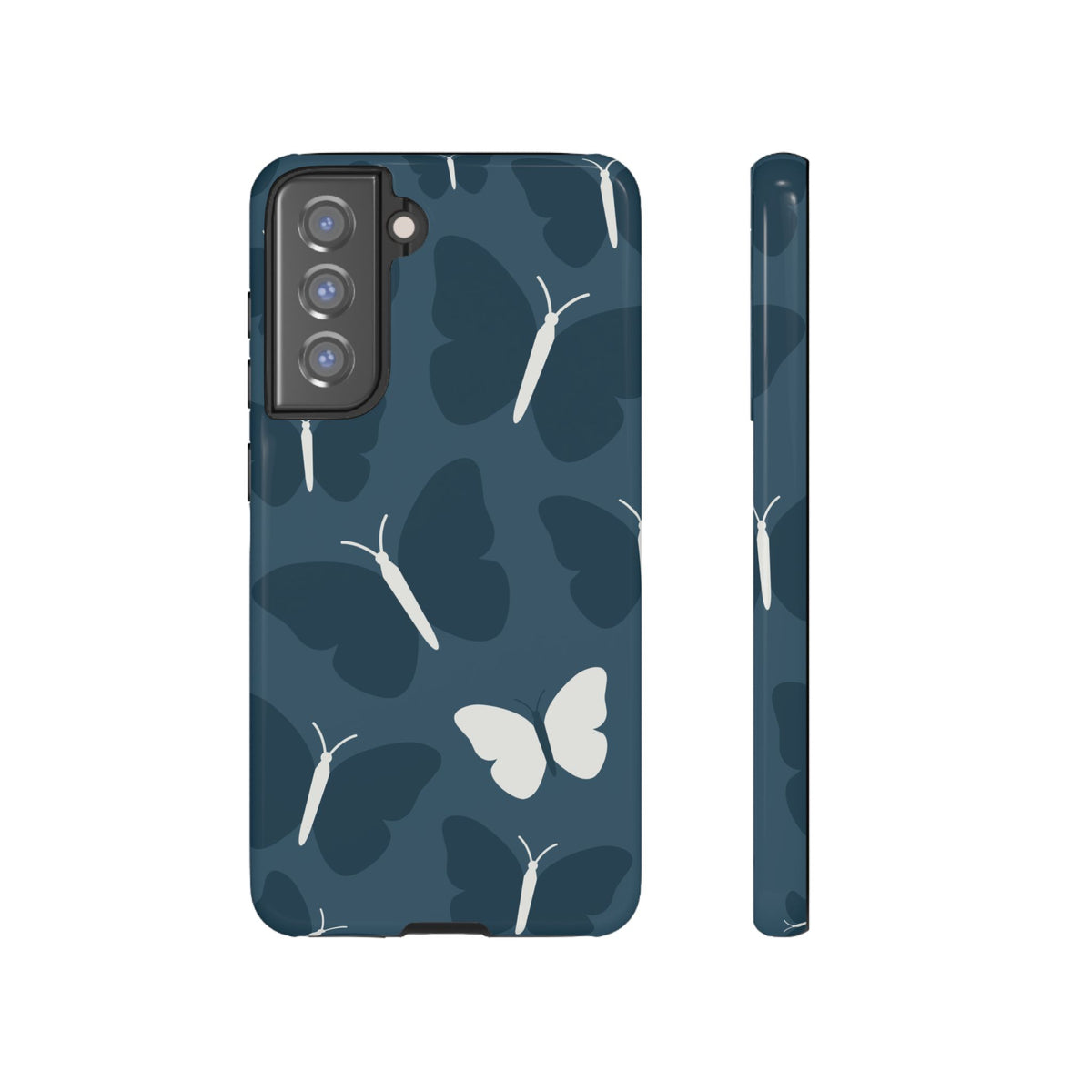 Minimalist Dark Blue Butterfly Pattern Phone Case - Blue Phone Case - Samsung Galaxy S21 FE / Glossy