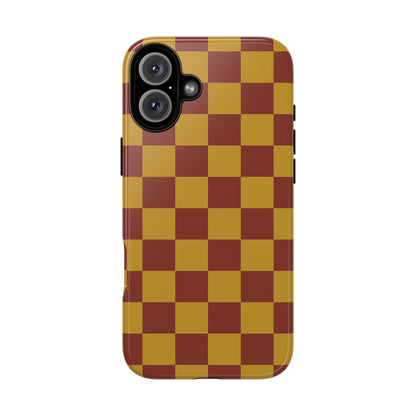 Trendy Mustard & Burgandy Checked Pattern Phone Case - Brown Phone Case - iPhone 16 Plus / Glossy