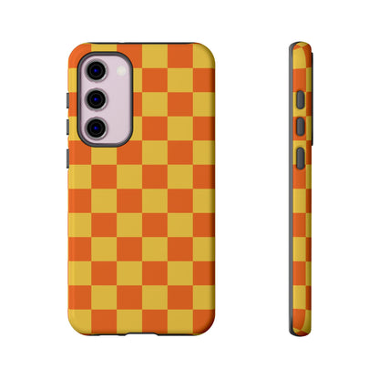 Samsung Galaxy S23 Plus / Glossy Phone Case - Trendy Orange & Yellow Checked Pattern Phone Case