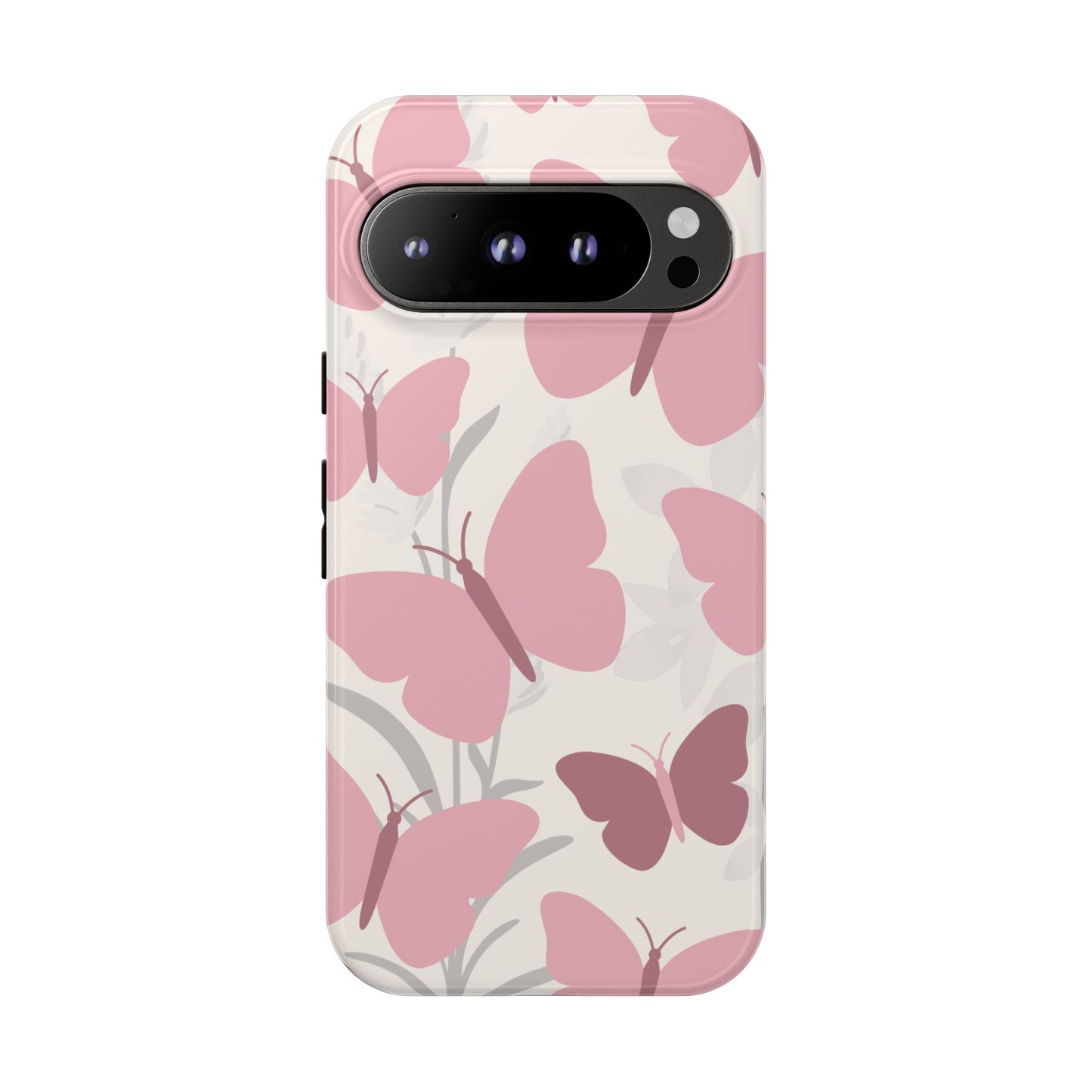 Google Pixel 9 Pro / Glossy Phone Case - Minimalist Cream & Pink Butterfly Pattern Phone Case