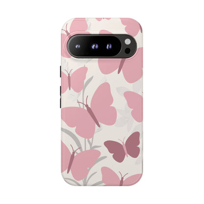 Google Pixel 9 Pro / Glossy Phone Case - Minimalist Cream & Pink Butterfly Pattern Phone Case