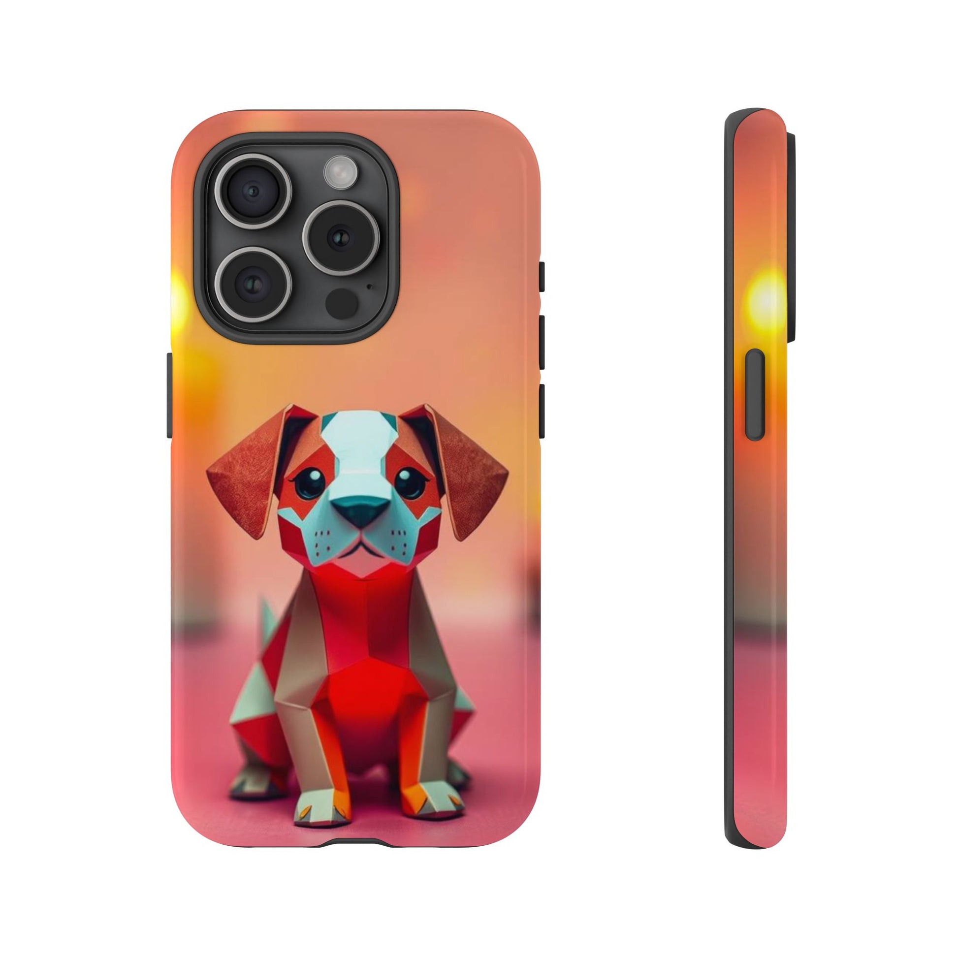 Quirky Origami Dog Design Phone Case - Red Phone Case - iPhone 15 Pro / Glossy