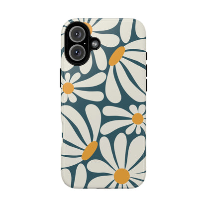 iPhone 16 Plus / Glossy Phone Case - Retro Blue Daisy Pattern Phone Case