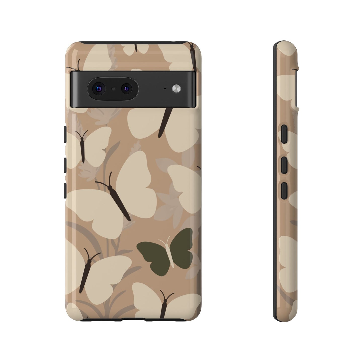 Google Pixel 7 / Glossy Phone Case - Minimalist Beige Butterfly Pattern Phone Case