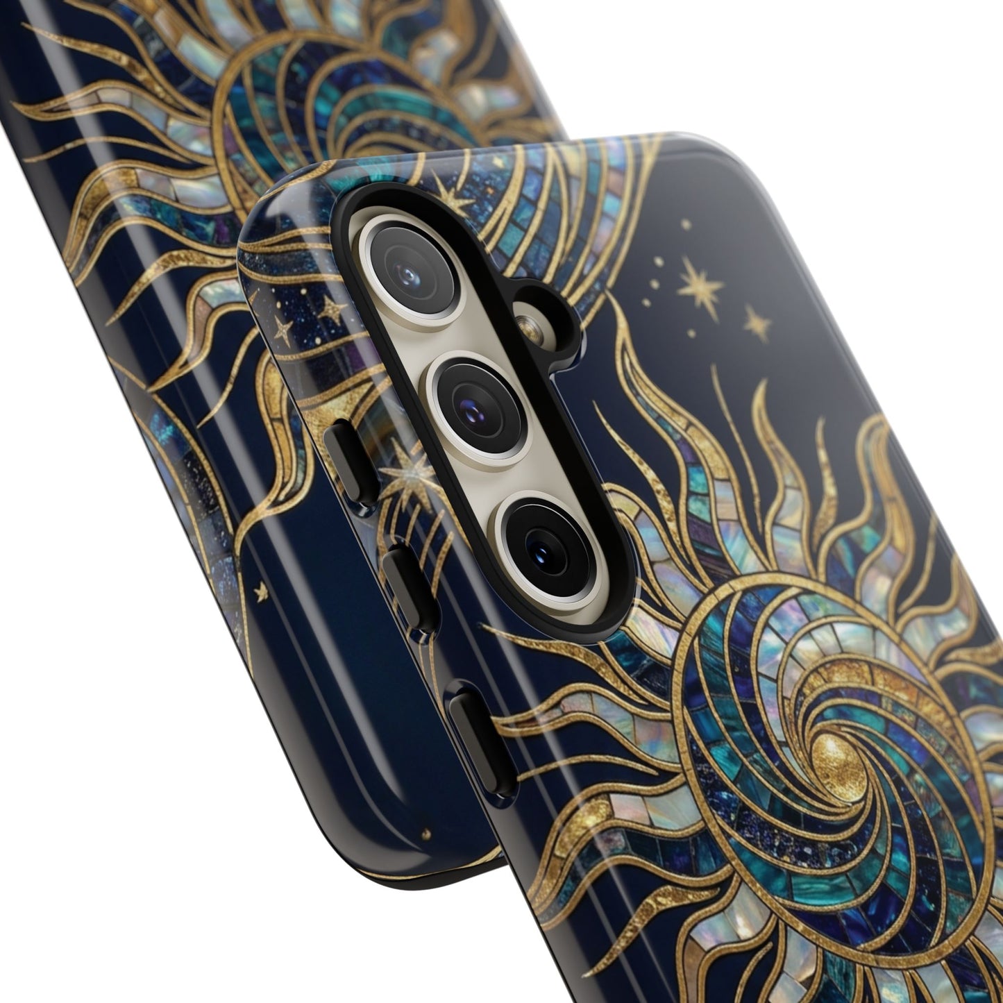 Elegant Navy & Gold Solar Spiral Phone Case