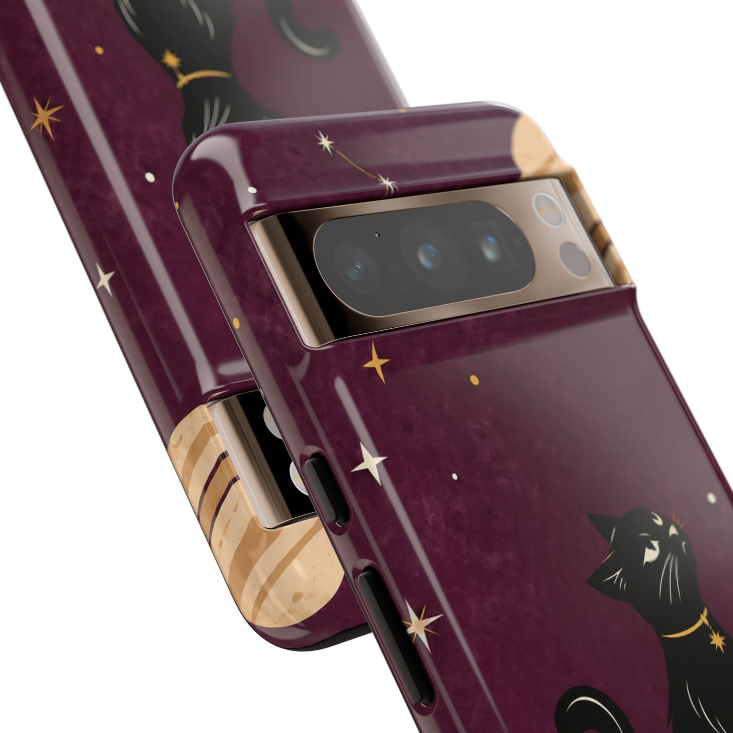Whimsical Plum Celestial Black Cat Phone Case
