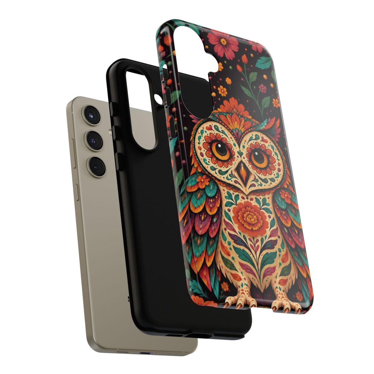 Vibrant Terracotta and Teal Calavera Owl Phone Case - Multicolor Phone Case