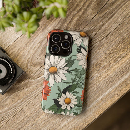Boho Chic Daisies Floral Pattern "White & Orange" Phone Case