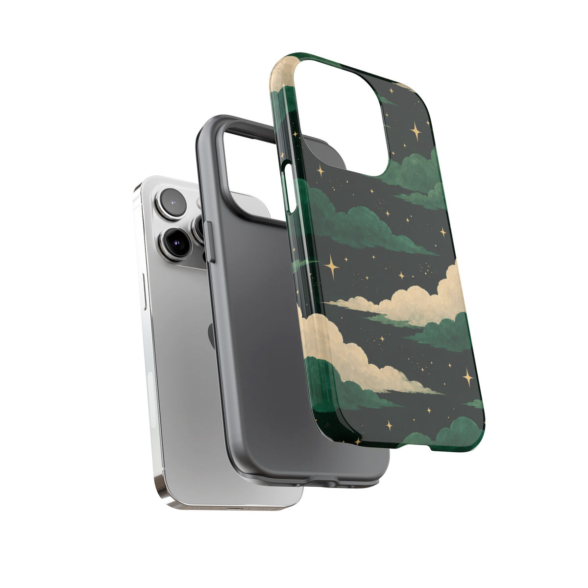 Illustrated Emerald Green Clouds & Stars Phone Case
