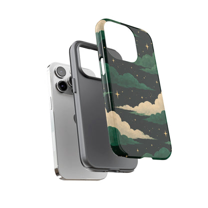 Illustrated Emerald Green Clouds & Stars Phone Case