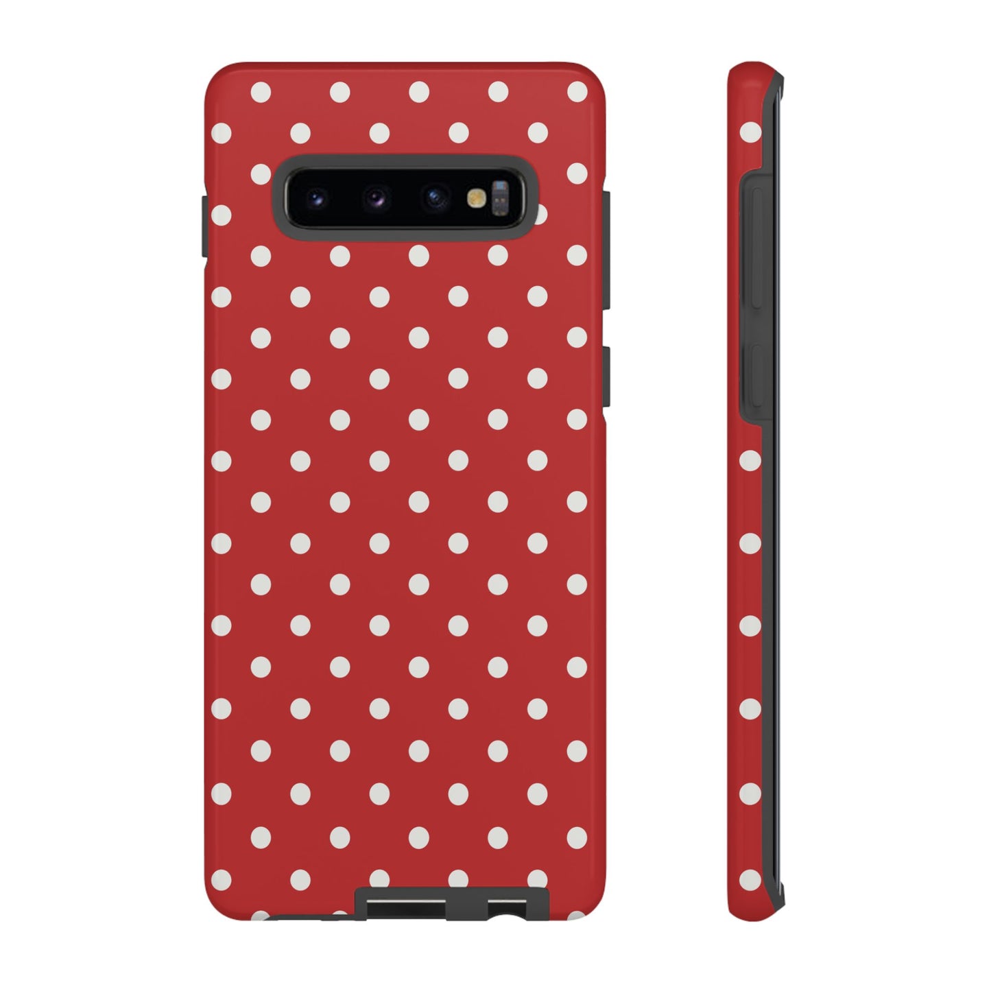 Samsung Galaxy S10 Plus / Glossy Phone Case - Red with White Dot Pattern Phone Case