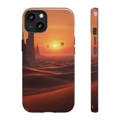 Twin Suns Desert World Sci-fi Phone Case - Orange Phone Case - iPhone 13 / Glossy