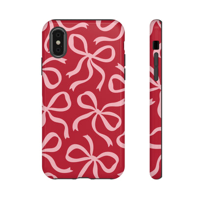 Bold Raspberry Red and Blush Pink Bow Pattern Phone Case
