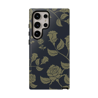 Samsung Galaxy S24 Ultra / Glossy Phone Case - ’Blue & Olive Rose Pattern’ Phone Case