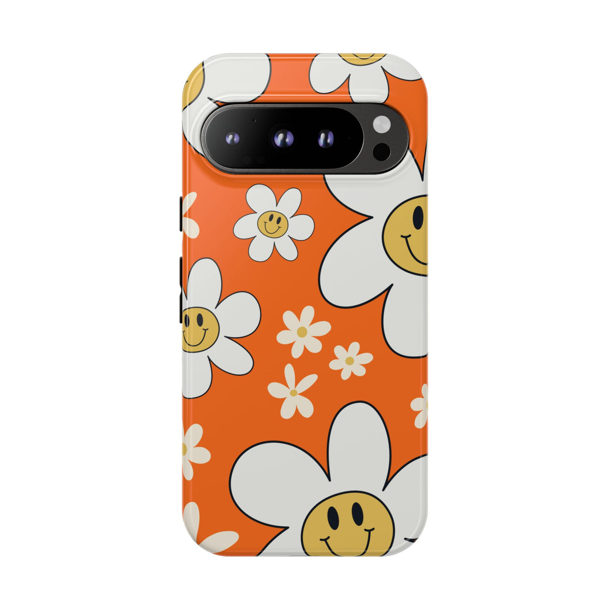 Fun Retro Daisy Pattern with Orange Background Phone Case - Orange Phone Case - Google Pixel 9 Pro / Glossy