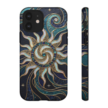 Elegant Teal & Gold Cosmic Sunburst Phone Case