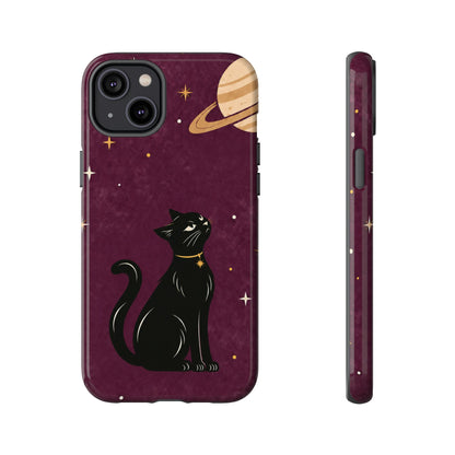 Whimsical Plum Celestial Black Cat Phone Case