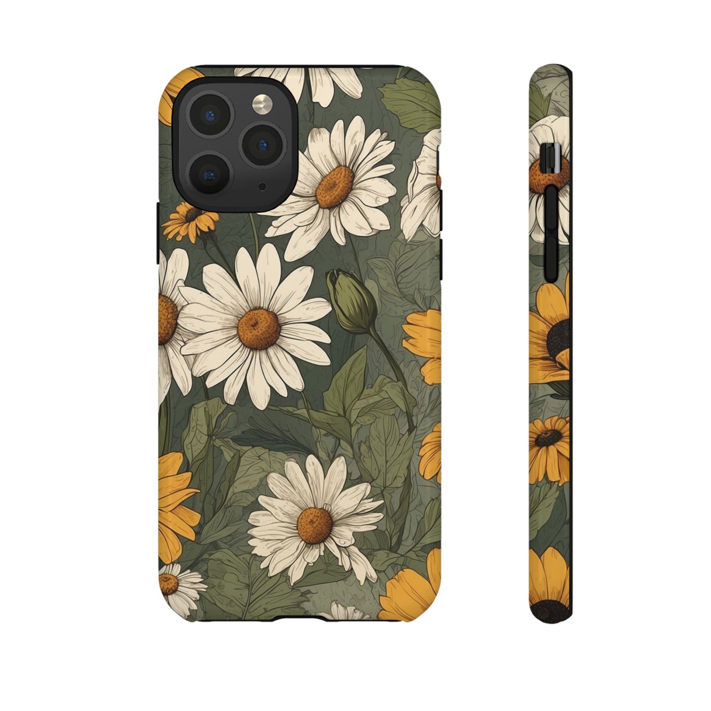 iPhone 11 Pro / Glossy Phone Case - Boho Chic Daisies Floral Pattern ’White & Yellow’ Phone Case