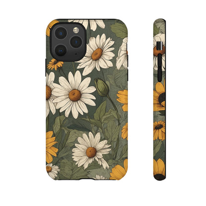 iPhone 11 Pro / Glossy Phone Case - Boho Chic Daisies Floral Pattern ’White & Yellow’ Phone Case